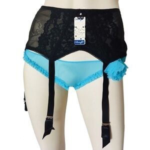 VINTAGE 50s Garter Belt Charmfit Black Lace Nylon Metal Hardware Suspenders NOS